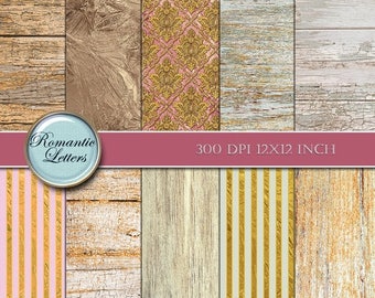 Sale 60% Digital paper wood digital scrapbook paper gold glitter digital downloads digital wood background victorian digtal paper vintage wo