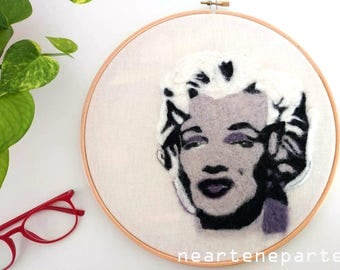 Dipinto home decor di lana, Marilyn Monroe versione pop,fiber art ispirata a Warhol