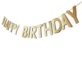 Gold Happy Birthday Banner // Custom Birthday Banner // Birthday Banner // Glitter Banner // Glitter Party Decor // Gold Glitter Banner