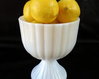 White milk glass compote bowl, wedding decor, minimalist home decor pedestal candy bowl