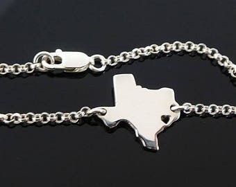 Texas Bracelet - Sterling Silver Texas Bracelet - Texas Map Bracelet - Texas State Bracelet - Love Texas