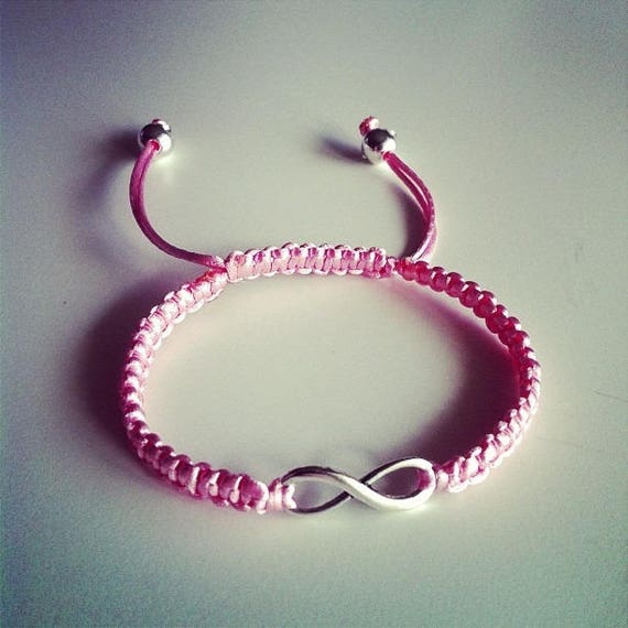 Adjustable Shamballa bracelet pink pale infinity sign