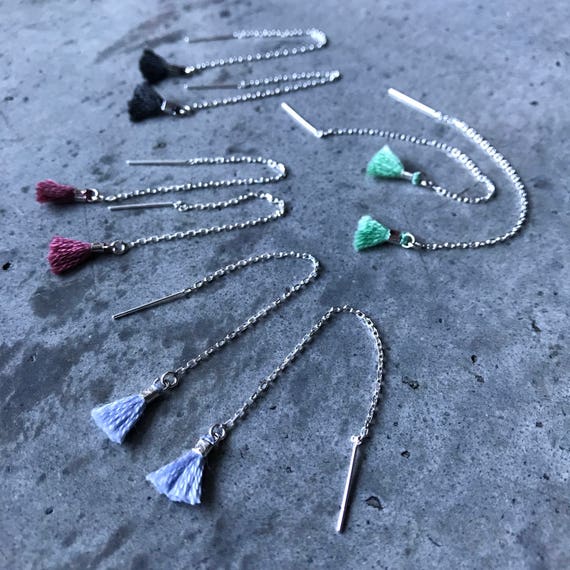 Tassel silver threader earrings tassel jewelry tassel