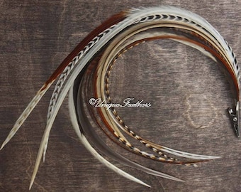 Pony Tail Hair Accessory Feather Clip Feather Fascinator Natural Brown White - Alligator Clip Hippie Hair Clip / Roach Clip