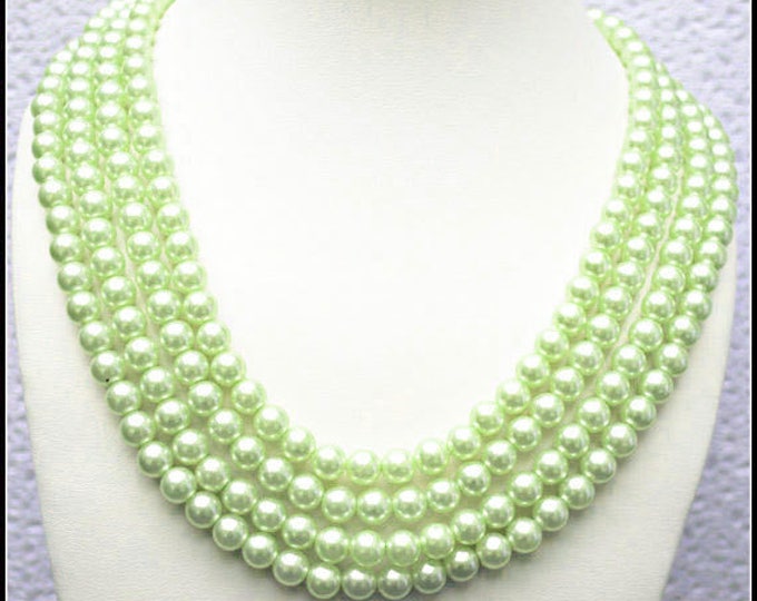 Hong Kong Pearl Necklace light Green bead Multi strand necklace mid century