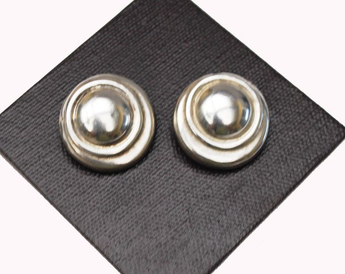 Sterling Silver Round earrings - Hollow ribbed - Modernistic - Clip on Earring