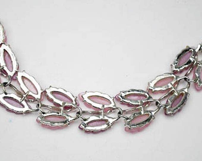 Purple Pink Thermoset leaf Link Bracelet - Vintage Moonglow Lucite Plastic - Silver tone - Mid Century - Gift for her