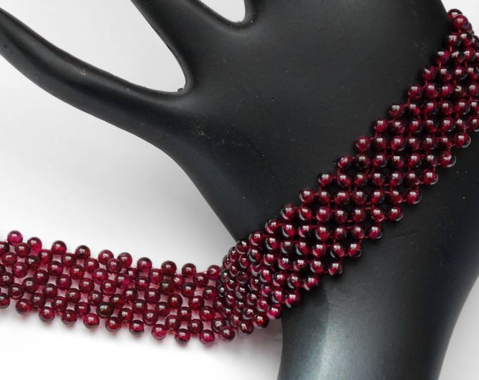 Garnet woven bead Bracelet - maroon red gemstone -pyrope beads-