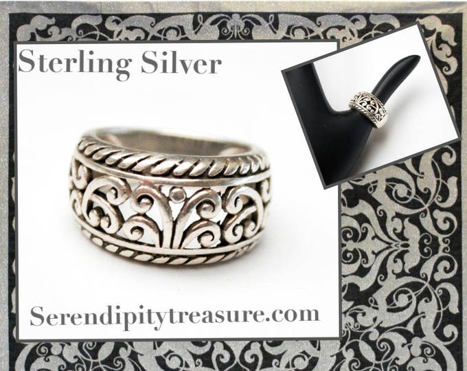 Sterling Filigree Ring - silver Scroll band - size 5.5