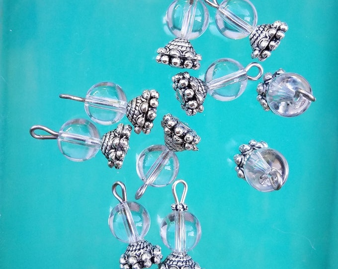 Crystal Ball Charm, Crystal ball charms lot, Glass Crystal Ball DIY, Fortune, Glass silver crystal ball 5/8" crystal ball DIY jewelry #1R43