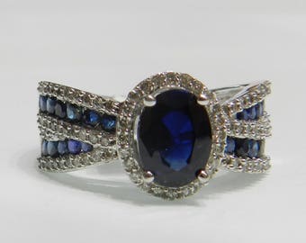 Sapphire 2 Ct Blue Sapphire Engagement Ring 14K Natural Blue Sapphire Genuine Diamond Engagement Ring September Birthday Gift