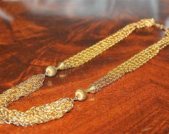 Vintage Designer French Couture High End Multi Strand Textured Gold Tone Necklace NC10