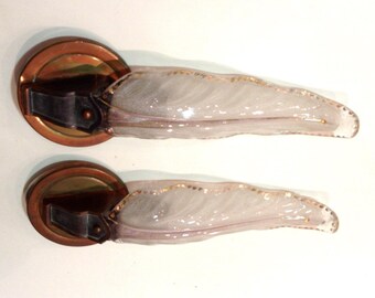 Art Deco Pair Light Sconces-1930s French Pair Wall Lights-Heavy Molded Murano Glass-Copper & Metal holders-The Epitome of Elegance and Style