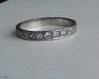 Art Deco Engraving Platinum Diamond Band 5.75 Excellent Vintage Wedding Orange Blossom
