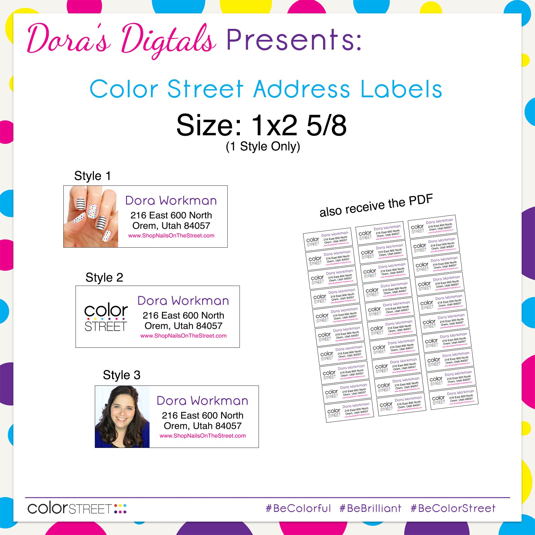 Color Street Address Labels 1x2 5/8 Custom Digital Download