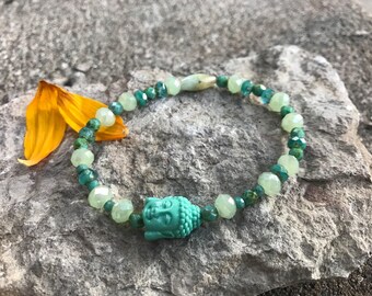 Sparkle Green Buddha Bracelet, yoga, meditation, modest bracelet