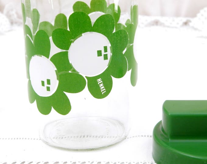 Vintage French Airtight Henkel Glass Storage Jar with Green Flower Design, 1960S Vintage Kitchen Decor, Retro Kitchenalia from France