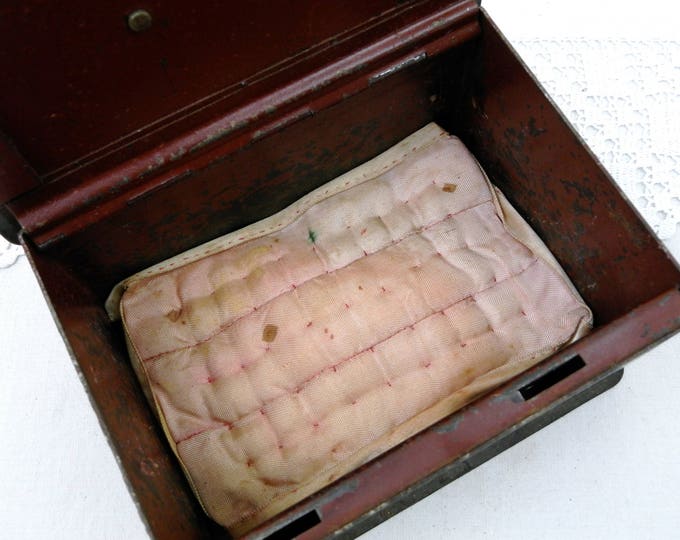 Antique Heavy Metal Cash Box / Coffer with Working Lock and Key, French Money Safe, Jewelry / Trinket Chest Casket Box