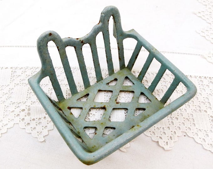 Large Antique Cast Iron Enameled Sky Blue Wall Hanging Soap Holder, French Blue Chippy Enamel Mural Soap Bar Dish, Enamelware Retro Bathroom Large Antique Cast Iron Enameled Sky Blue Wall Hanging Soap Holder, French Blue Chippy Enamel Mural Soap Bar Dish, Enamelware Retro Bathroom