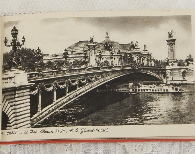 Vintage 1940s Booklet 20 Postcard of Parisian Monuments including the Eiffel Tower, Paris Souvenir, French Tourist Vacation France