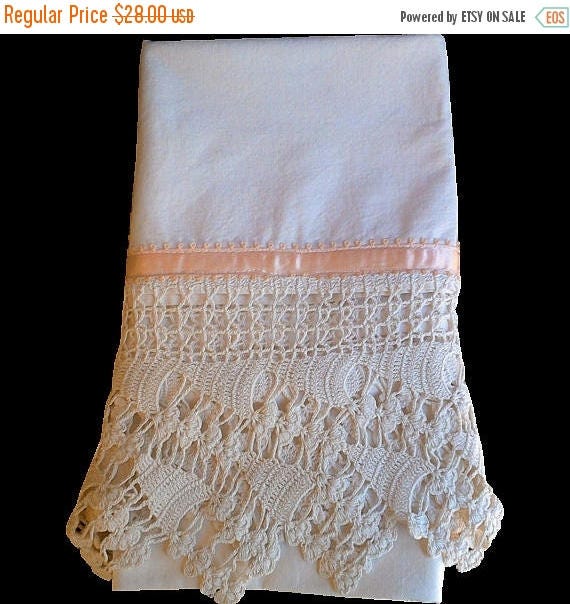 SALE Vintage pillowcase crocheted standard pillowcase