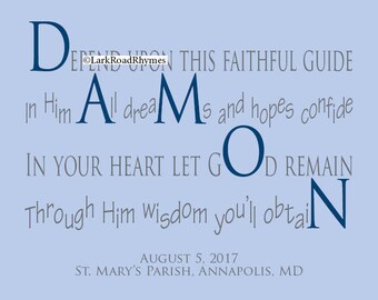 Baptism Gift Nursery Decor Printable Graduation Gift Nursery Wall Art Kids New Baby Baby Boy Christening Custom Personalized 8x10 Damon