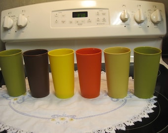 Set of Six Fall Color Tupperware Tumblers 1970,s