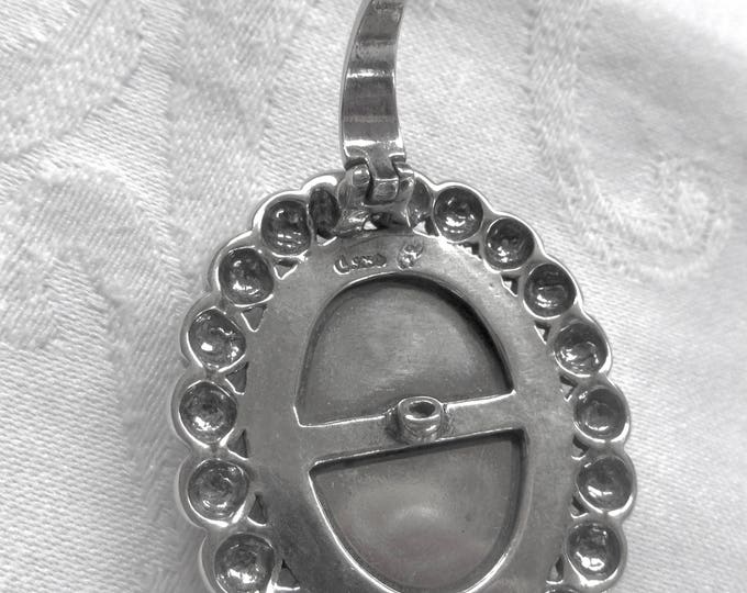 Sterling Malachite Pendant, Beaded Frame, Vintage Sterling Silver Pendant, Signed