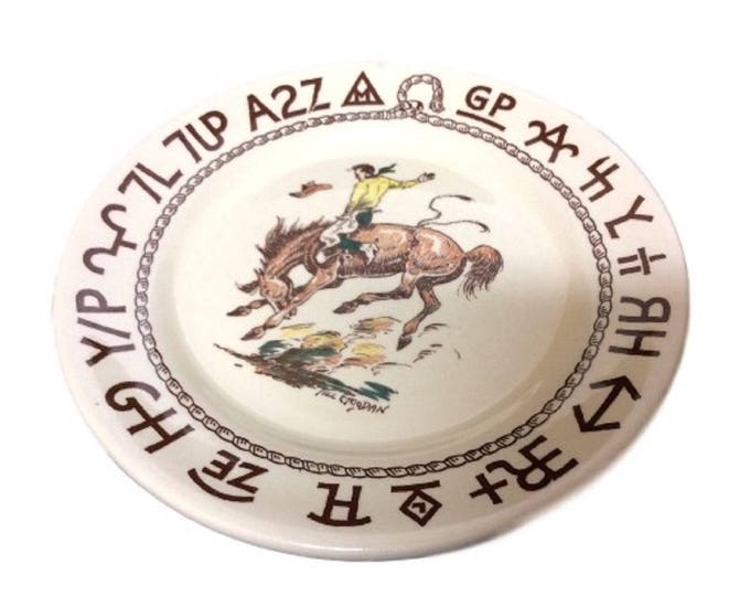 Rustic Dinnerware, Wallace China, Westward Ho, Cowboy Dinnerware Plate, Restaurant Plate, Casual Pottery Dinnerware Mid Century, Till Goodan