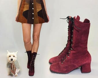 JULY FLASH SALE Vintage Deadstock Penny Lane Ruby Purple Red Lace Up Grommet Suede Bohemian Witchy Boots || Size 5.5