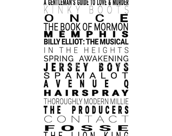 Broadway Best Musical Tony Award Winner Digital Art Typography Print Multiple Sizes