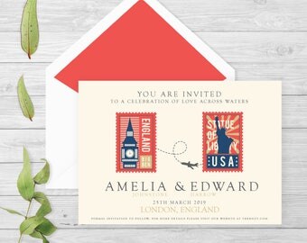 Personalised travel wedding invitation |Save the date | travel theme | long distance love | personalised gift | wedding stationery | custom