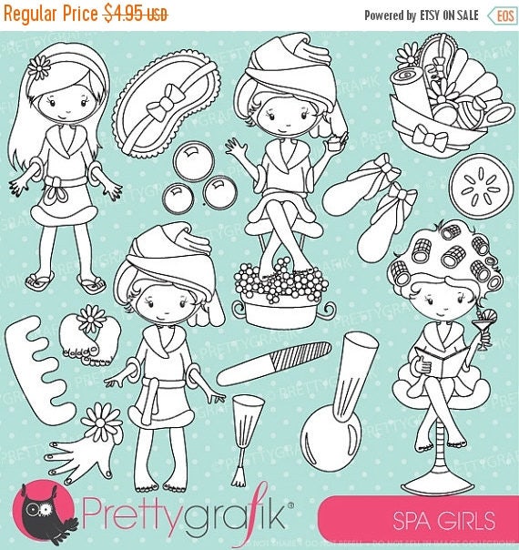 80% OFF SALE Spa girls party digital stamps for scrapbooking, commercial use, vector graphics, digital clip art, images, slumber party - DS6 Il_570xn