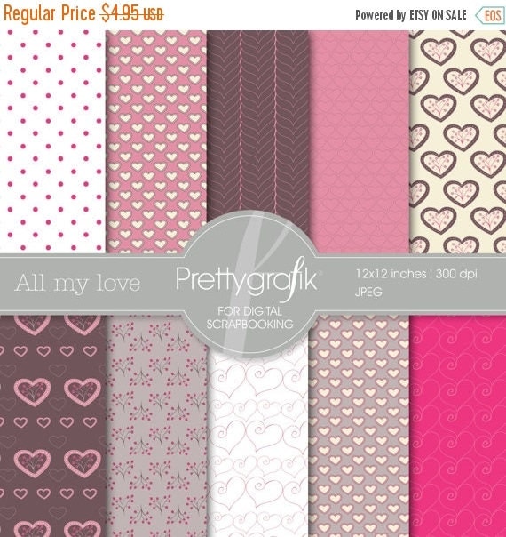 80% OFF SALE valentine, heart digital paper, commercial use, scrapbook papers, background - PS540 Il_570xn