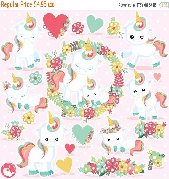 80% OFF SALE Unicorn clipart commercial use, unicorns vector graphics, unicorn digital clip art, floral clipart, digital images - CL1081 Il_570xn