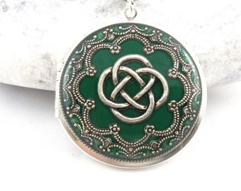 Green Celtic Knot Locket, Silver Locket, Valentine Gift For Her, Holiday Gift For Her.