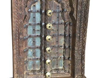 Antique Floral Carved Patina Window  Frame Wooden Jharokha Haveli Decor, Window Decor