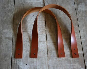 Tanned cowhide leather bag handles tanned color Tan 60 cm /largeur 3 cm