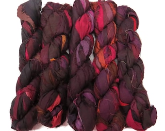 New! Recycled Sari Silk Ribbon, 100g skeins, Blackberry
