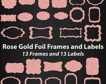 Rose Gold Foil Label Frames Clipart, Gift tags, Commercial Use, Rose gold foil frames, Digital Clip Art, Foil, frame clipart