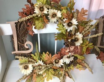 Fall Initial Wreath in browns and greens