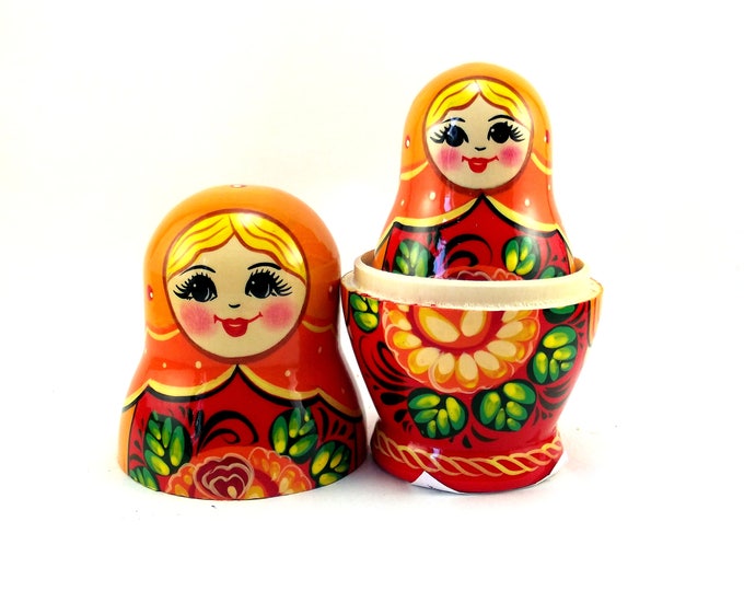 Nesting Dolls 6 pcs Russian matryoshka Babushka doll for kids set Wooden stacking authentic genuine toys Birthday gift for mom Red Flower