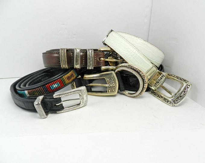 Vintage womens BRIGHTON leather belt, Lot of 5 Belts, brown black white leather belt, Women's Reversible Brighton Belt, Accessories