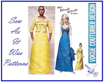 1960s Vogue Couturier Design 1677 Belinda Bellville Strap Evening Dress Empire Waist Bolero Jacket Vintage Sewing Pattern Size 12 Bust 32"