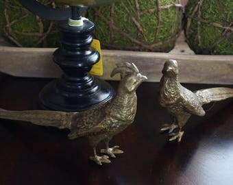 FREE SHIPPING, Vintage, Set of Two Brass Pheasant