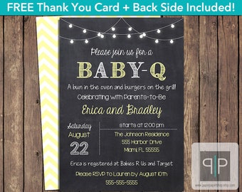 INSTANT DOWNLOAD Gender Neutral Baby-Q Invitation, Editable Baby-Q Invitation, Printable BabyQ Invitation, Yellow BabyQ Invitation, P10