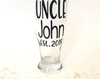 New Uncle Gift, Gift for Uncle, Uncle Beer Glass, Pregnancy Announcement, Pregnancy Reveal, Best Uncle Ever, Uncle Established Beer Glass