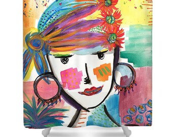 Watercolor Shower Curtain - Unique Shower Curtains - Painted Shower Curtain - Fabric Shower Curtains - Boho Shower Curtains - Shower Art
