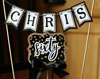 60TH BIRTHDAY DECORATIONS, 60th Birthday Cake Topper, 60th Birthday Cake, Cheers to 60 Years, Ladies Birthday, Birthday For Her, Black, Gold
