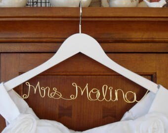 Wedding Hanger, Custom Bridal Hanger, Brides Hanger, Name, Wedding Hanger, Wedding Dress Hanger, Shower, Bride white hanger.